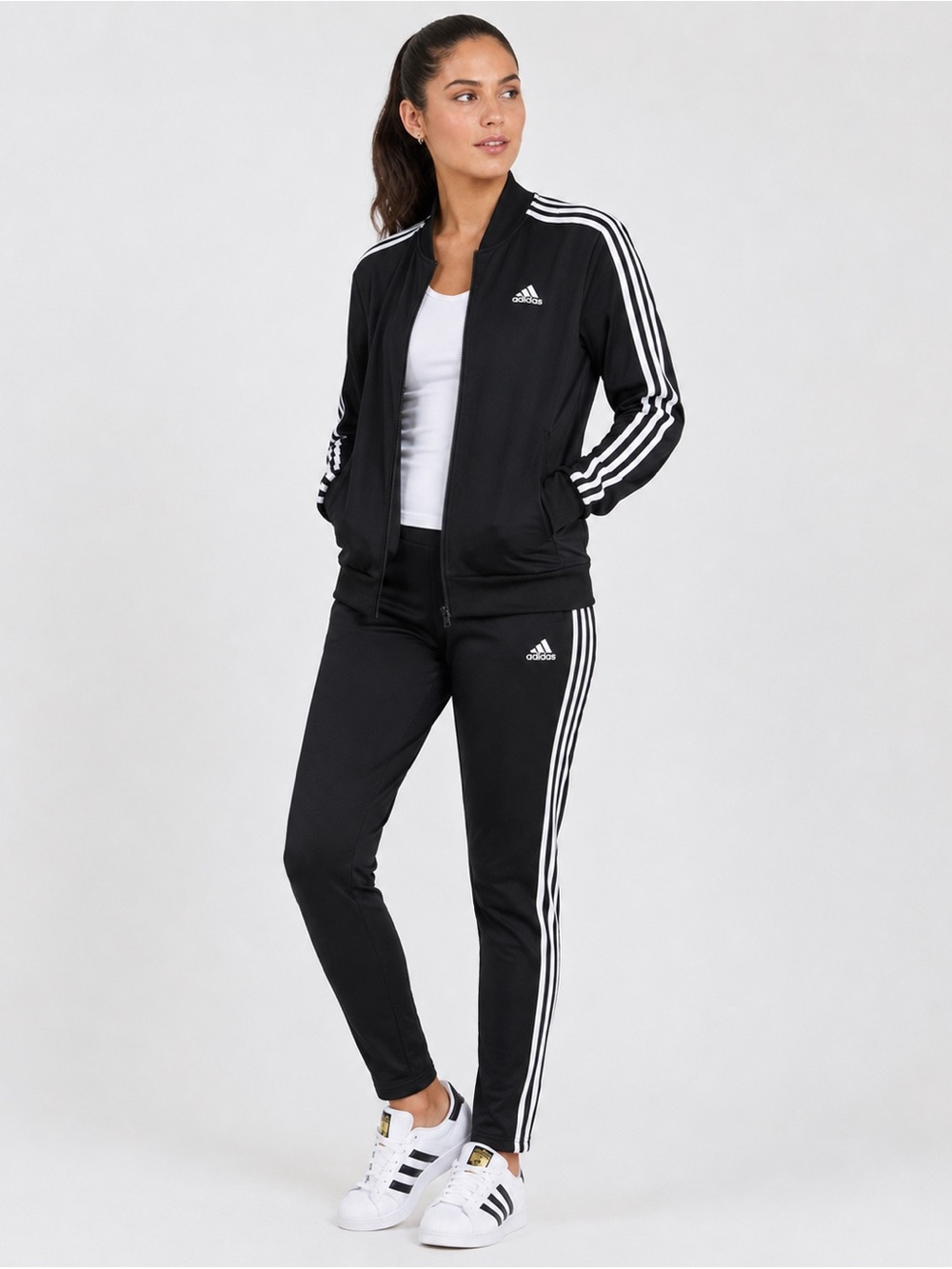 Adidas NWT black 3 stripe track suit pants & jacket women’s XL